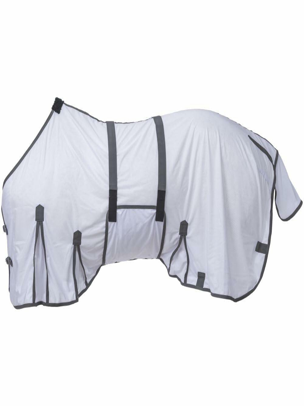 Close-up of Quick Grip closures and leg straps on Tough1 fly sheet for insect protection.