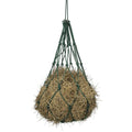 Green large capacity hay net with hay.