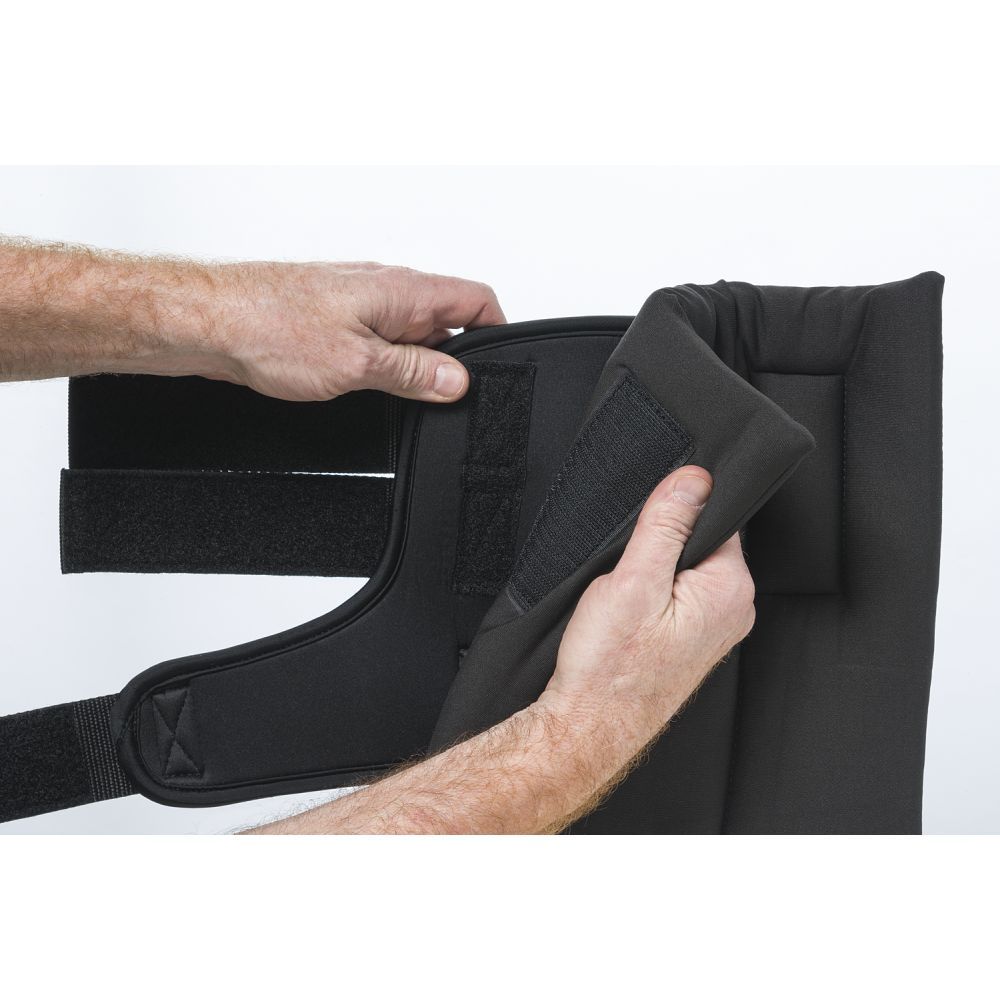 up-close view of how the leg wrap velcros for easy placement