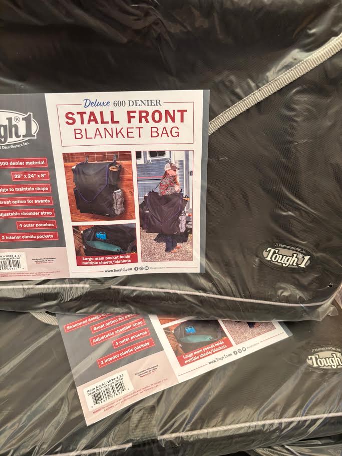 Black Tough 1 stall front blanket bag with grey trim new in the package.