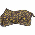 Lightweight poly mesh horse sheet with bright sunflower print, designed for summer cooling and insect protection.