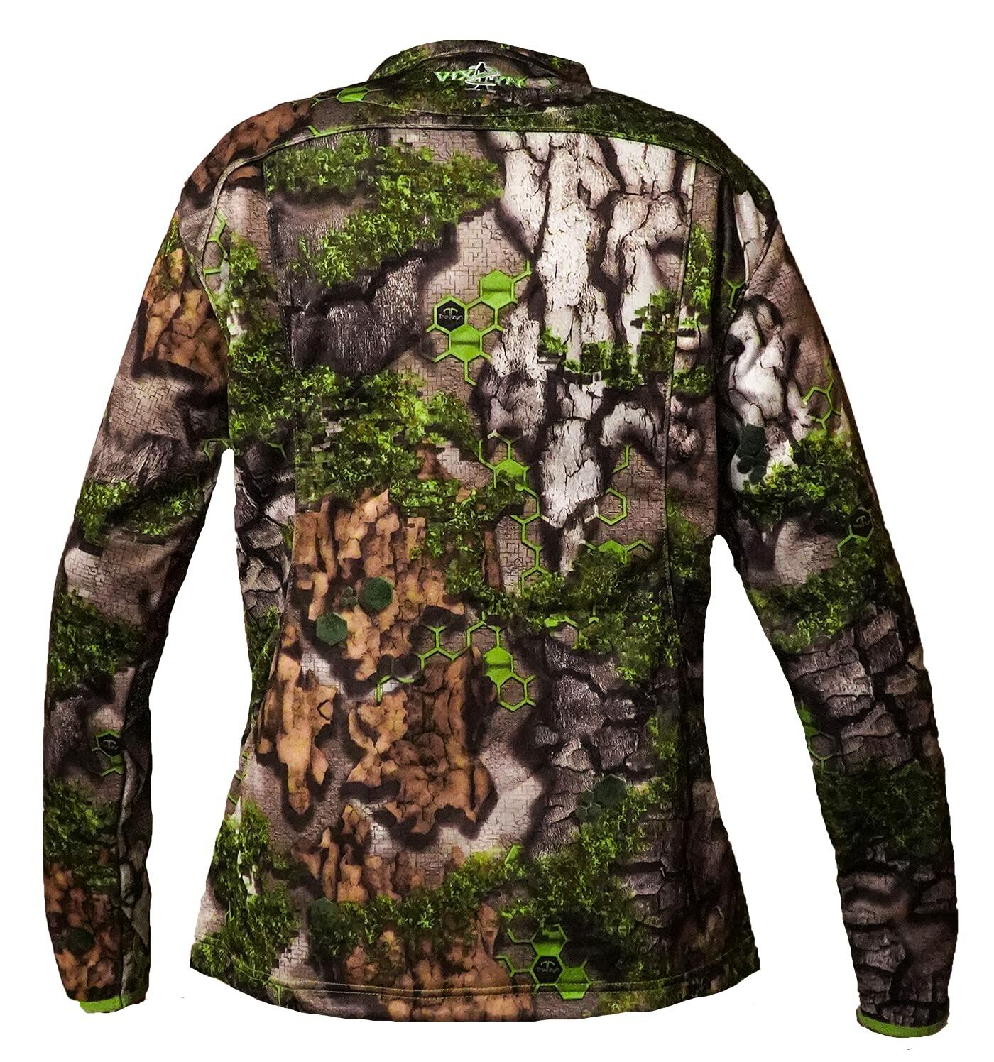 Camouflage hunting jacket with a visible brand logo on a white background