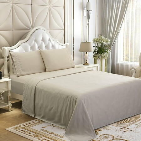 Series 1800 microfiber twin bed sheets with fitted, flat sheet and pillowcase in ivory