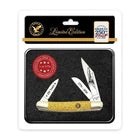 U.S. Collector Freedom Pocket Knife in a tin can and package with a white background