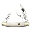 Small pocket knife with a white handle and blade open on a white background
