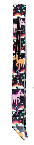 Four colorful dog leashes with different patterns on a white background