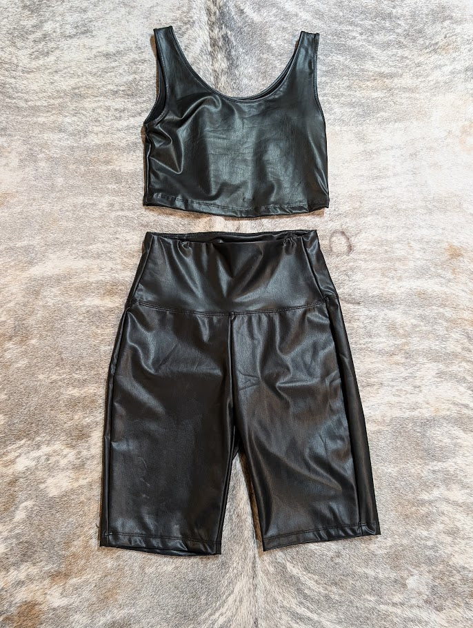 Vegan Leather Biker Shorts & Crop Top Set – Alien Brand (Medium)