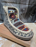 Very G “Marvi” Leopard Print Booties – Tan on a wood board 