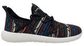 Multicolored patterned sneaker on a white background