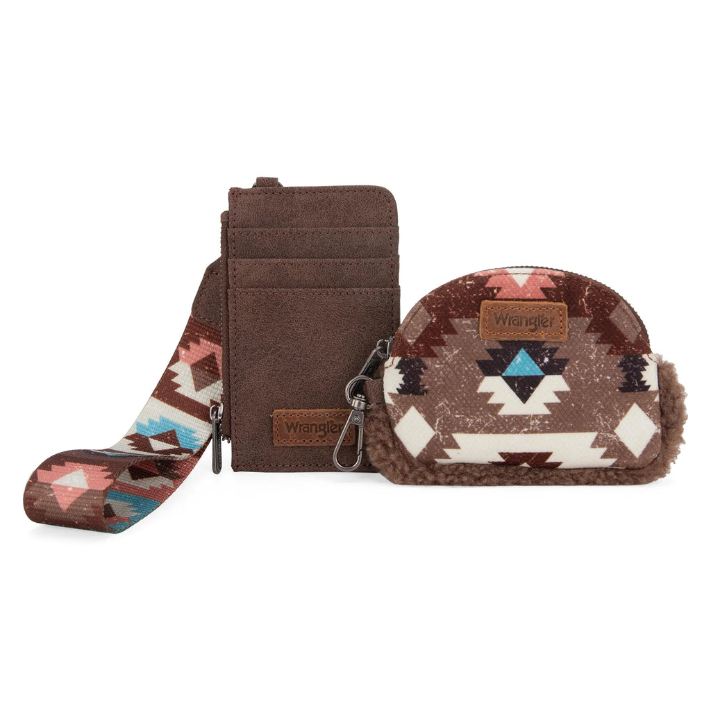 Wrangler Western Keychain Wristlet Wallets for Women Dual Pouch Wristlet Sherpa Coin Purse