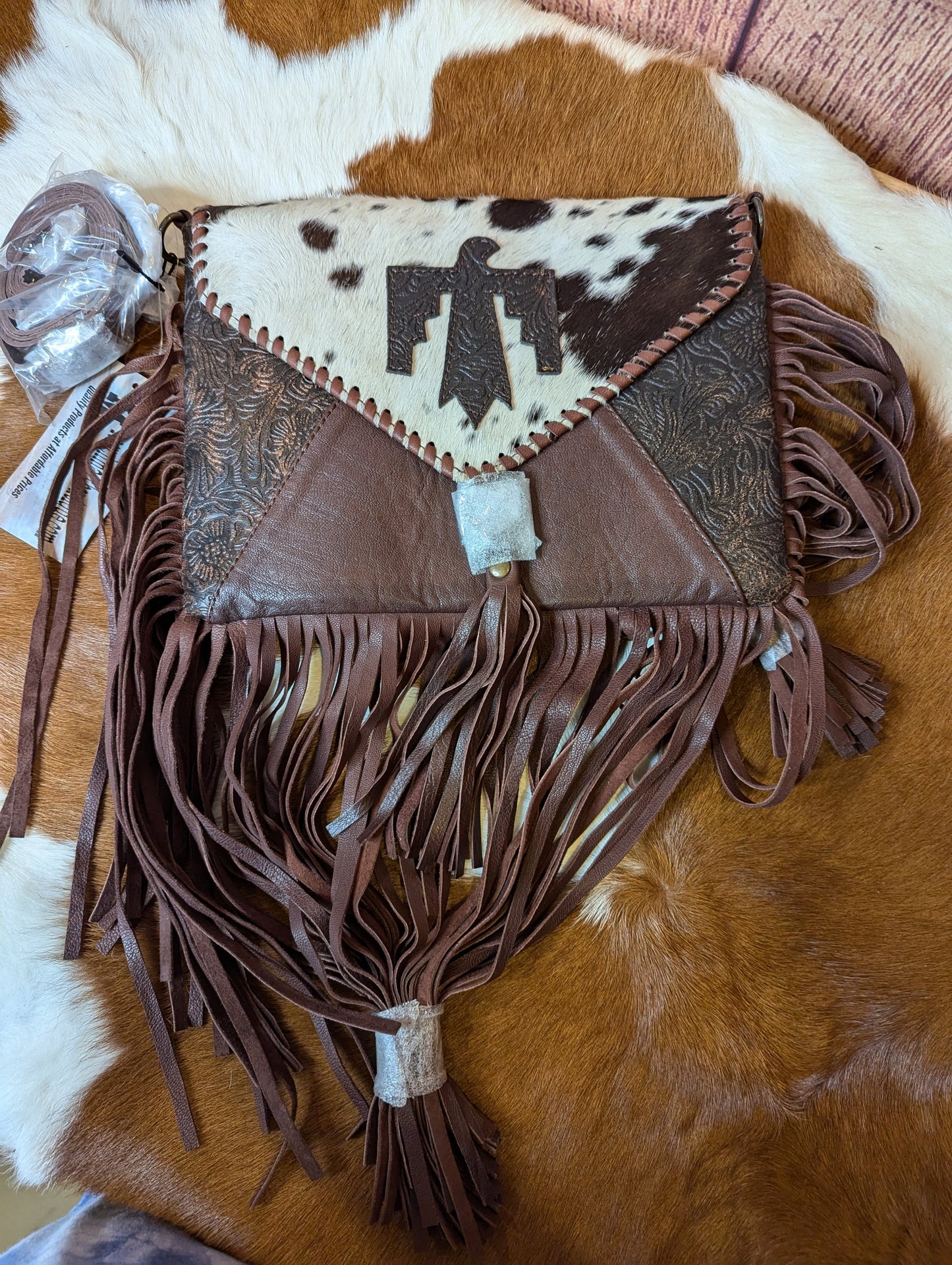 Western Linen Hair on crossbody w/Thunderbird