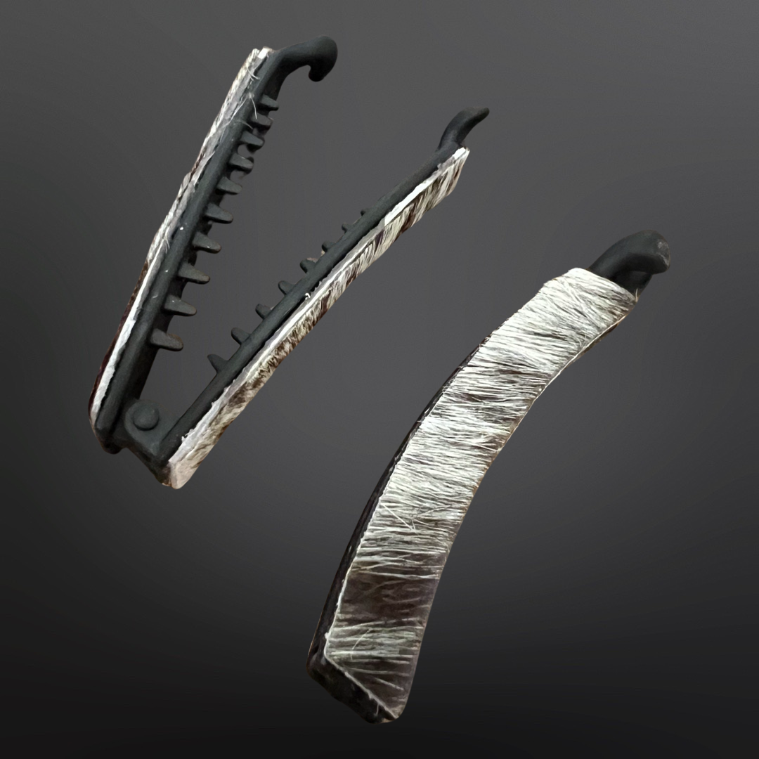 Small genuine cowhide hair-on leather banana hair clip Western style laid flat