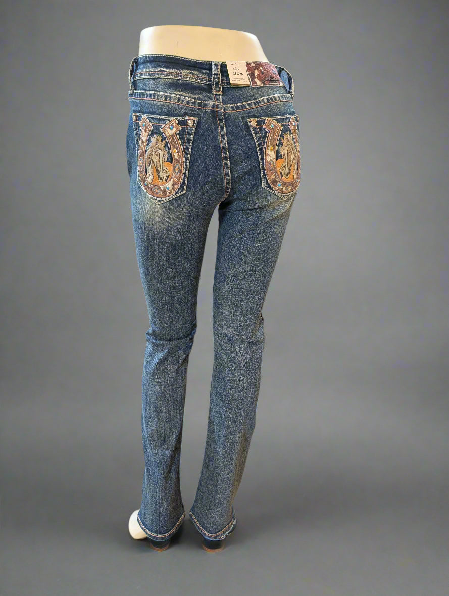 Western Horse Embroidered Bootcut Jeans