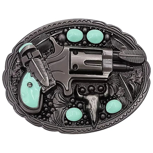 Western Revolver Gun Belt Buckle