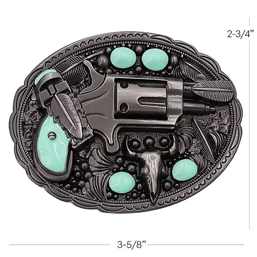 Western Revolver Gun Belt Buckle