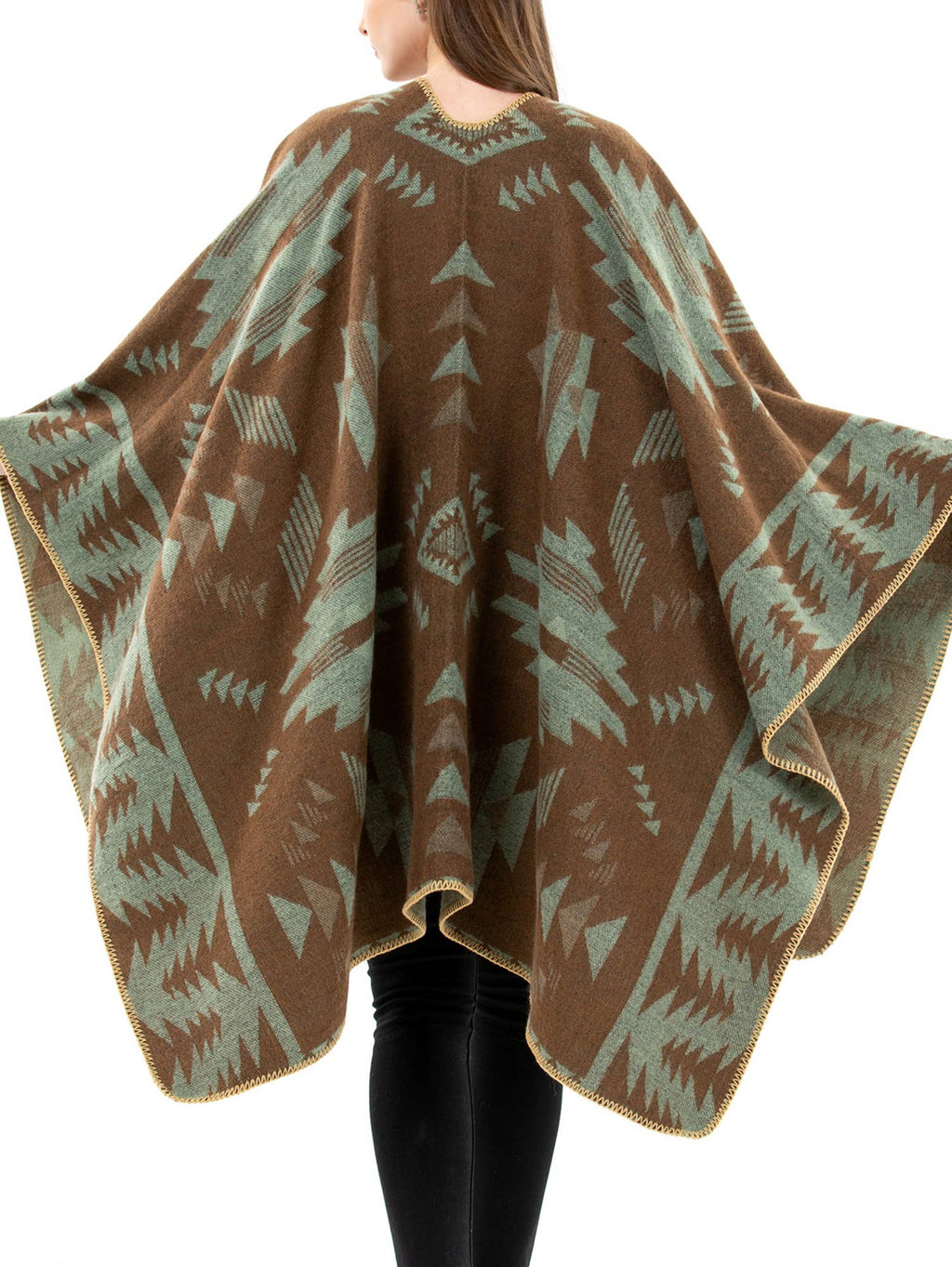 Western Wrap Shawl Aztec on a person with white background