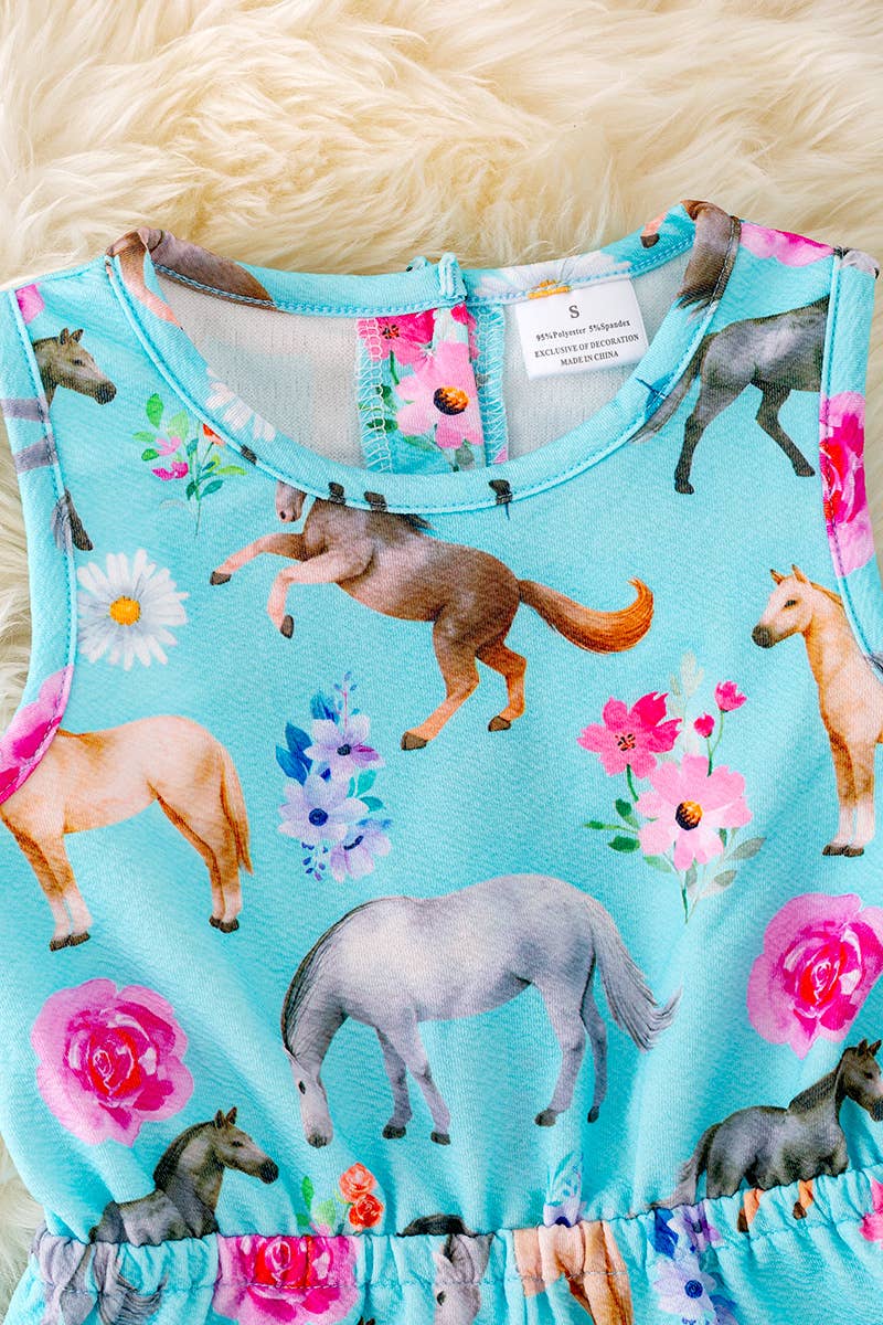 Multi-printed horse and flower baby one-piece outfit
