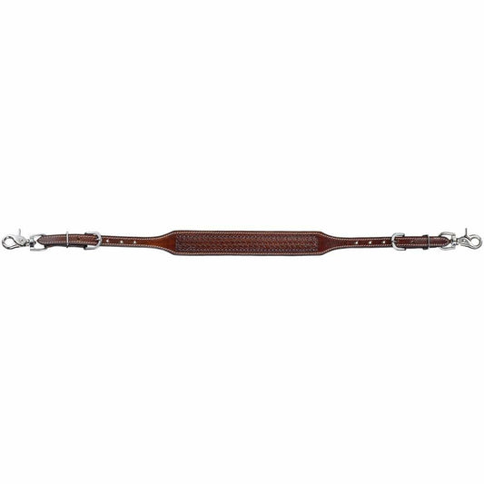 Tough 1 Silver Royal Bodie wither strap with basket tooling in medium oil finish