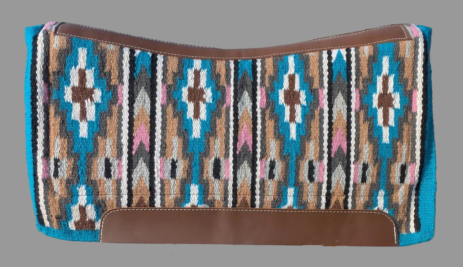 Patterned saddle blanket  Teal and Pink with a grey background