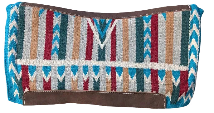 Wool Top Saddle Pad with Memory Felt Bottom Teal & Red with a white background