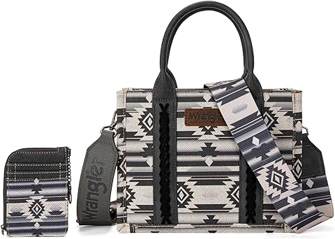 Wrangler Aztec Small Tote/Crossbody and Card Case Set 2Pc- Black