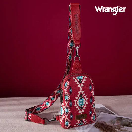Wrangler Aztec Print Crossbody Sling Chest Bag - Burgundy