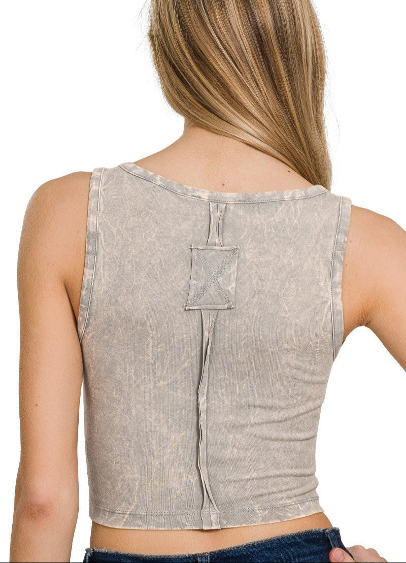 Back Washed Cotton V-neck Sleeveless Top