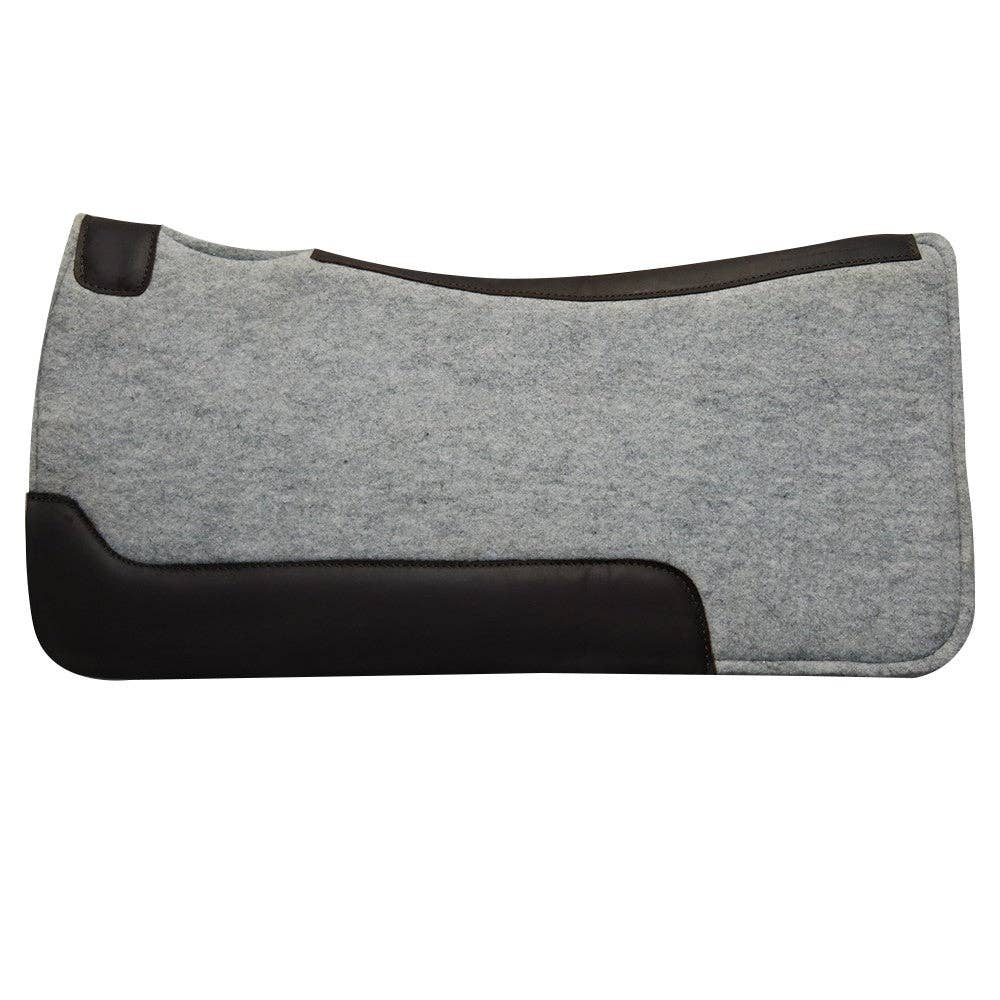Gray saddle pad with black accents on a white background
