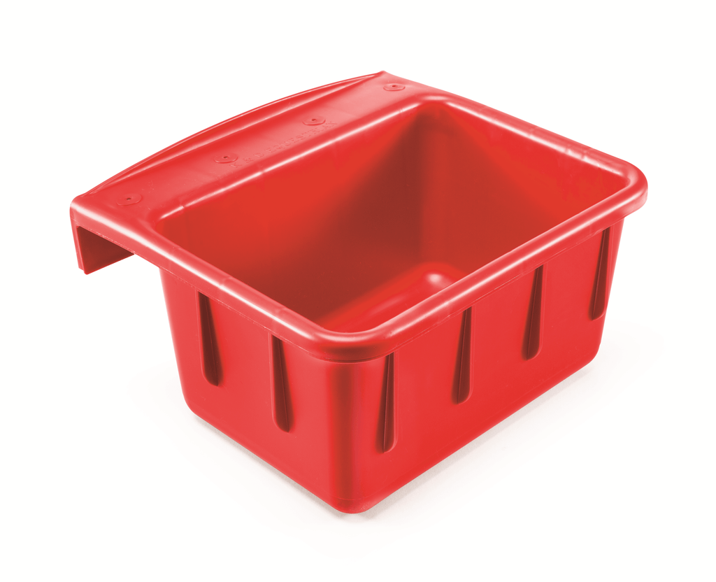 Red plastic crate on a white background