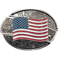 Belt buckle with American flag design on a white background
