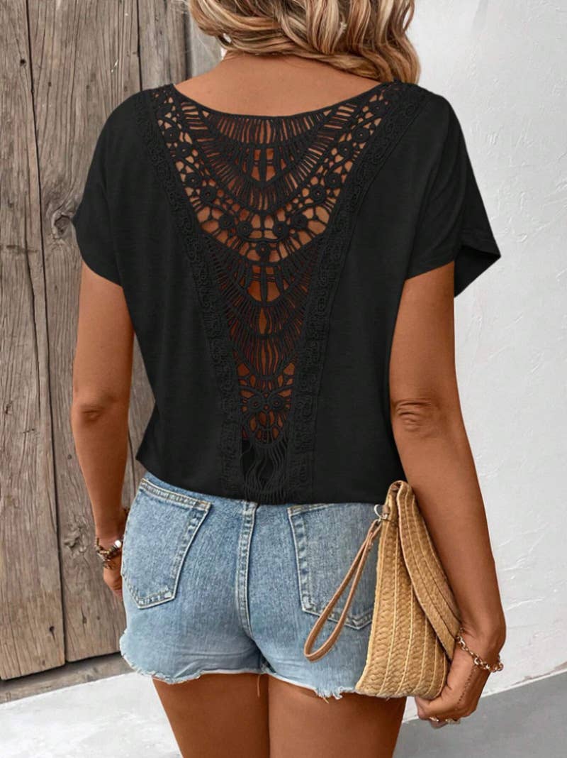 Women's Backless Crochet Short-Sleeve Top