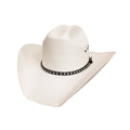 White straw cowboy hat named Englewood has a black hat band featuring white X's