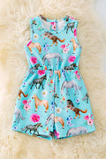 Baby romper with horse and floral print in Western style