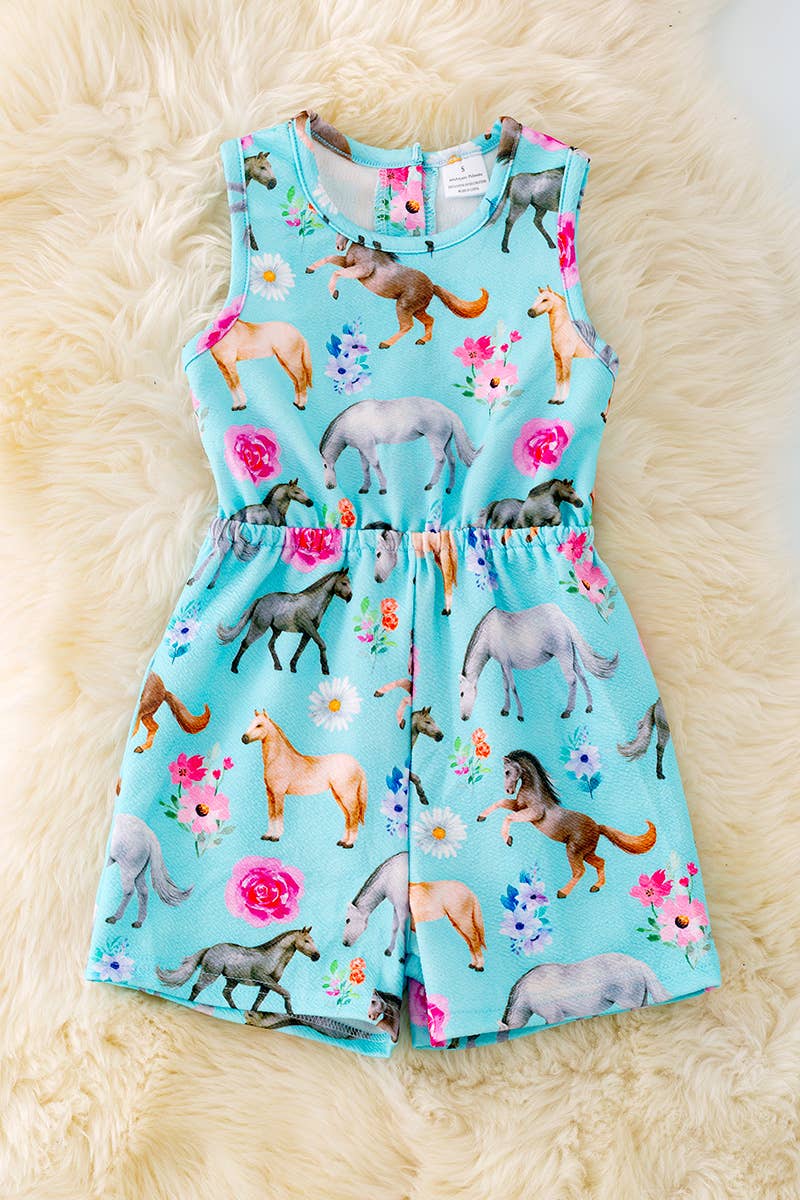 Baby romper with horse and floral print in Western style