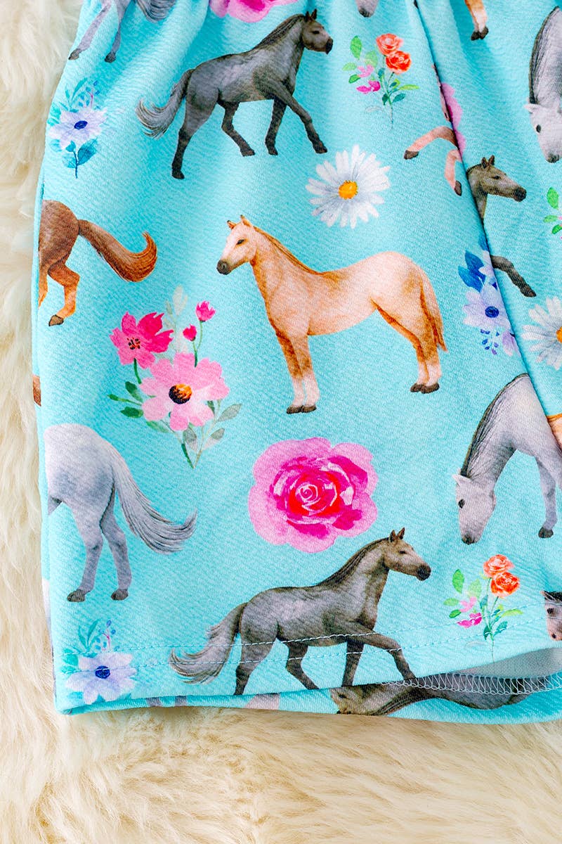 Floral horse print romper for baby girls 