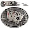 Belt buckle with playing card design on a white background