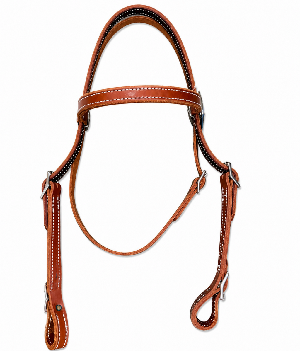 Leather browband headstall with quick change buckles