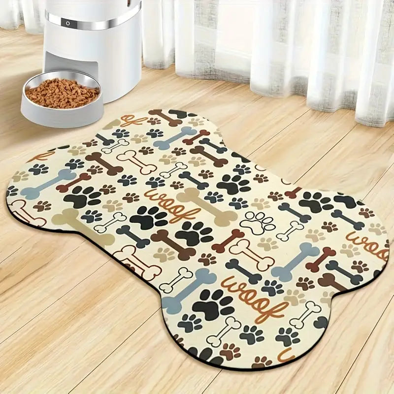 Non-Slip Quick-Dry Paw Print Dog Feeding Mat – Easy-Clean Pet Food & Water Bowl Pad
