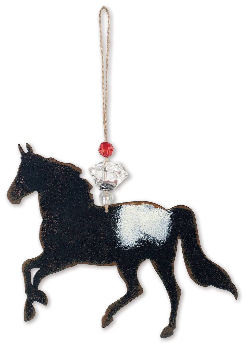Decorative horse ornament with a red bead and clear crystal 