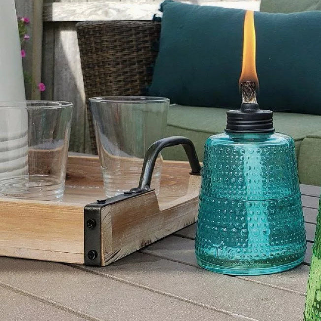 Tiki Carnival table torch in teal