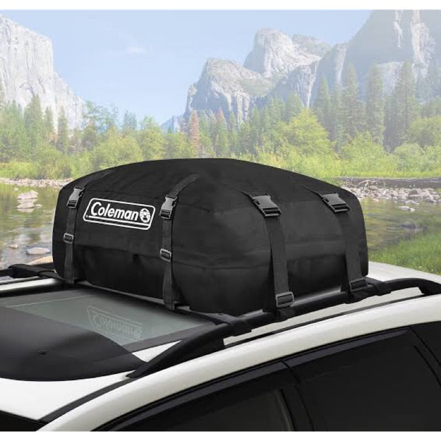 Coleman 10 Cu. Ft. Water-Resistant Soft-Sided Rooftop Cargo Carrier Mounted on Vehicle Roof Rack