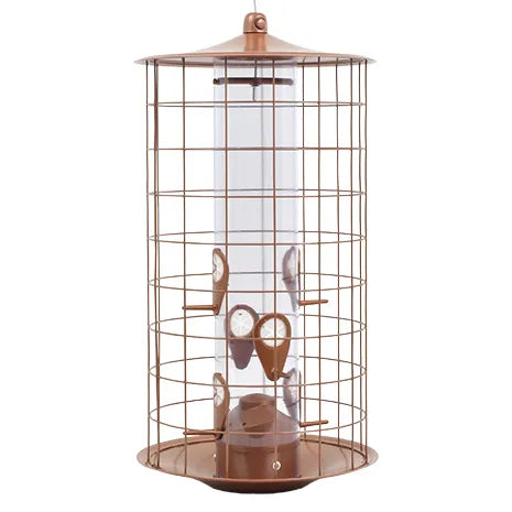Copper bird feeder with wire cage 
