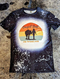 Ranch Mart exclusive Cowgirl Stuff graphic tee with sunset silhouette design