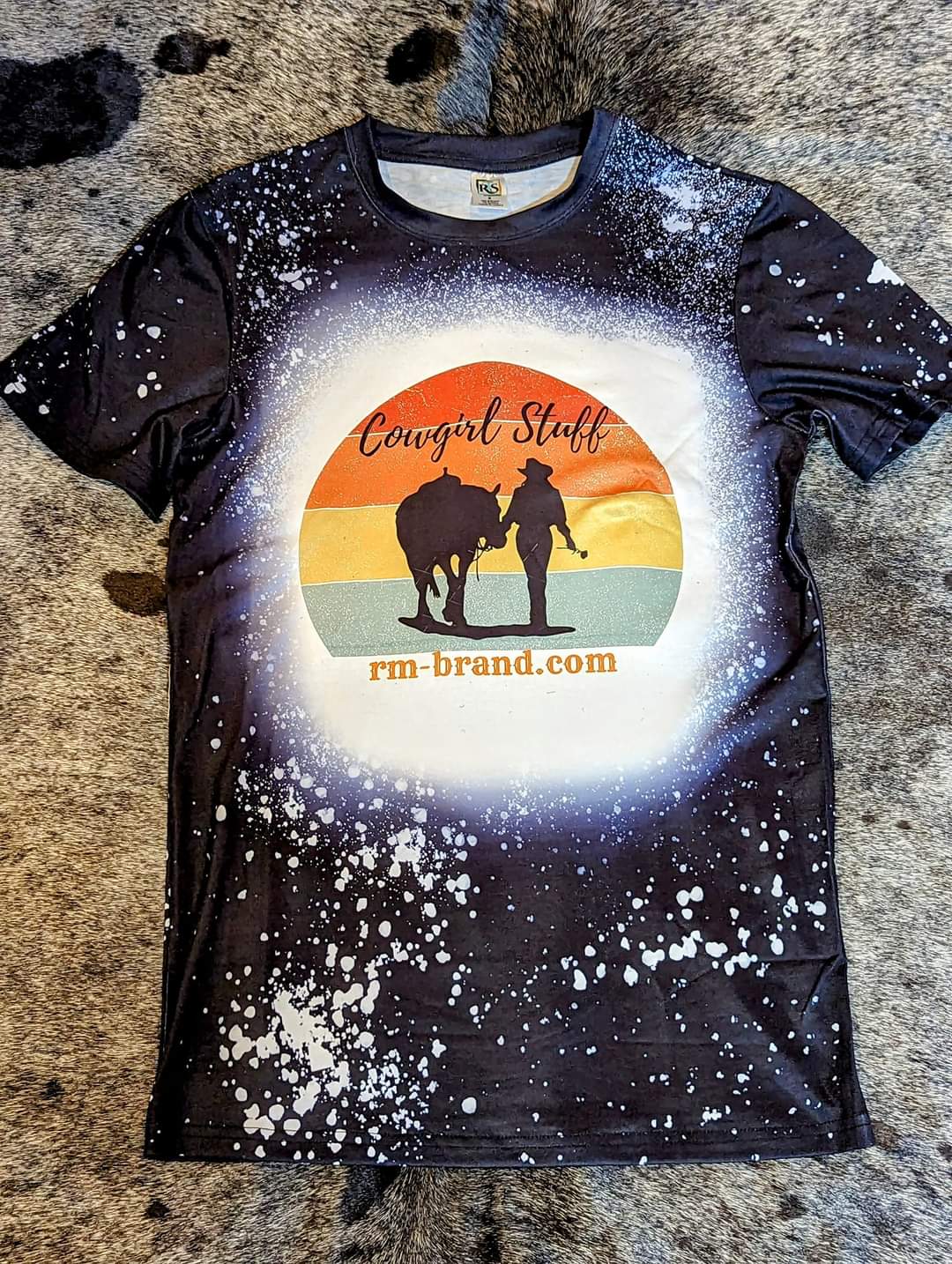 Ranch Mart exclusive Cowgirl Stuff graphic tee with sunset silhouette design
