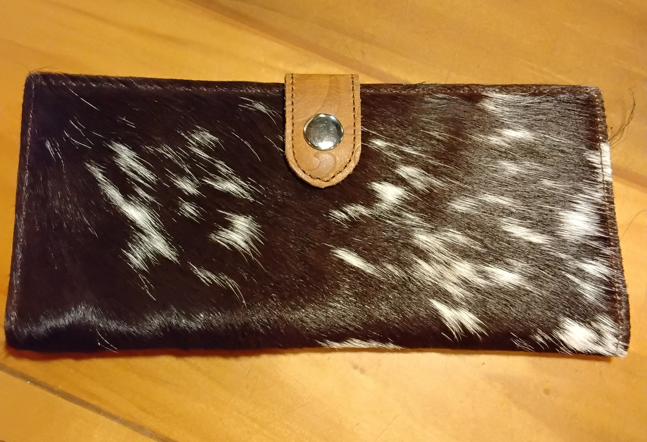 dark brown cowhide checkbook wallet