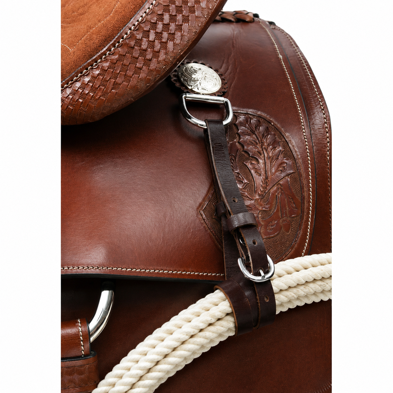 Tough1 Dark Oiled Leather Rope Strap | Western Saddle Rope Holder