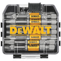 DEWALT drill bit set in a clear plastic case on a white background