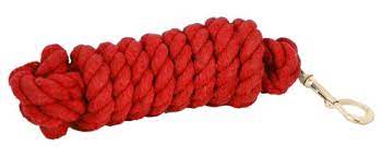 Red rope with a metal clip on a white background