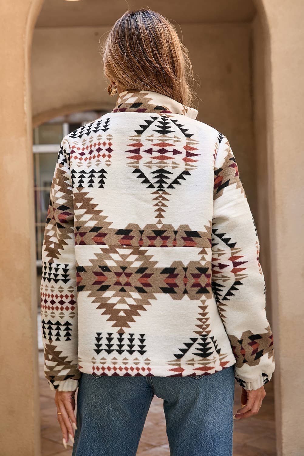 LDC Aztec Printed Stand Neck Zip Up Jacket