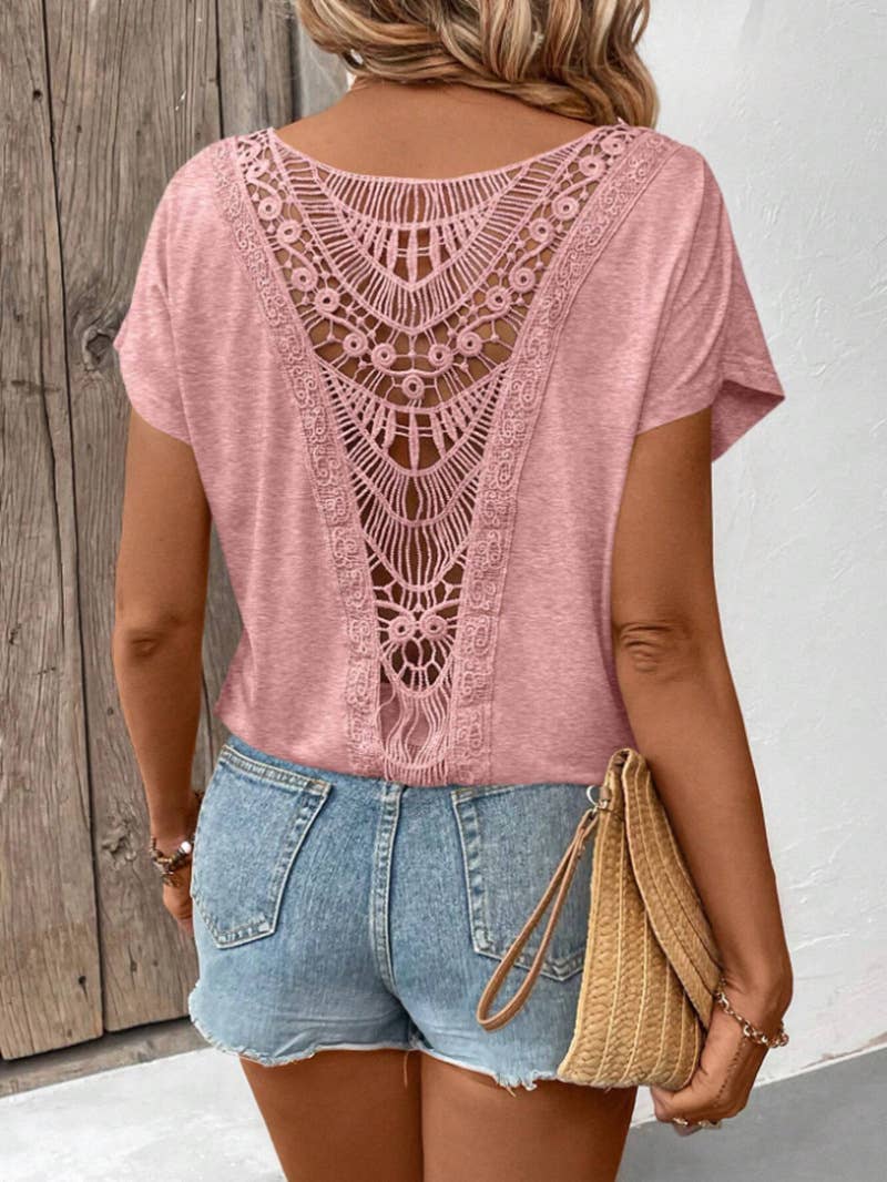 Women's Backless Crochet Short-Sleeve Top